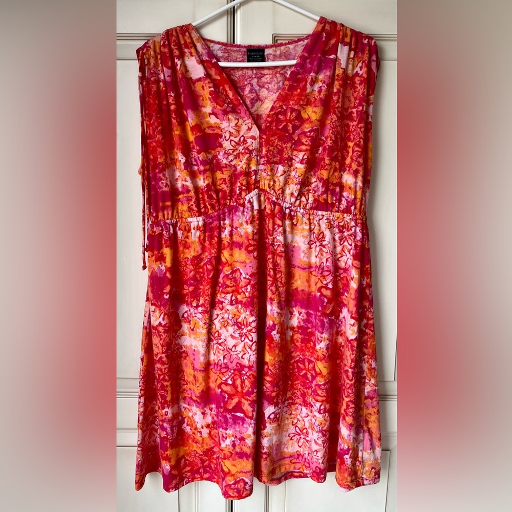🍋Faded Glory orange/pink dress. XL but fits more M/L. Adjustable ruched shoulder